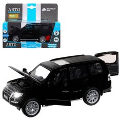 Машинка детская, металлическая, инерционная, Автопанорама, коллекционная, 1:33 Mitsubishi Pajero 4WD Tubro, черный, открывающиеся двери