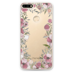 Силиконовый чехол Розовая цветочная рамка на Huawei Honor 7C Case Place