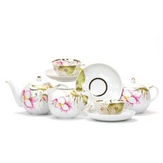 Сервиз чайный. Дулёвский фарфоровый завод. Форма Тюльпан. Рисунок Июнь. 15 предметов.