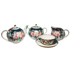 Сервиз чайный. Дулёвский фарфоровый завод. Форма Тюльпан. Рисунок Анютины глазки. 15 предметов.