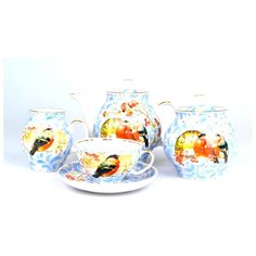 Сервиз чайный. Дулёвский фарфоровый завод. Форма Белый лебедь. Рисунок Иней. 15 предметов.