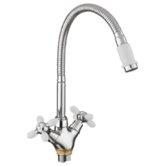 Смеситель для кухни, FASHUN A43127-8, материал латунь, цвет хром, белый, механизм - кран-букса керамическая, поверхность глянцевая