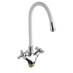 Смеситель для кухни, FASHUN A44127-8, материал латунь, цвет хром, белый, механизм - кран-букса керамическая, поверхность глянцевая
