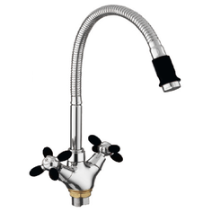 Смеситель для кухни, FASHUN A43127-7, материал латунь, цвет хром, черный, механизм - кран-букса керамическая, поверхность глянцевая