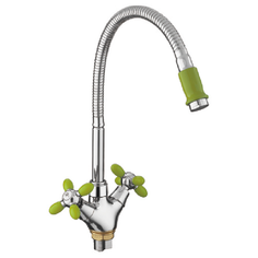 Смеситель для кухни, FASHUN A43127-6, материал латунь, цвет хром, зеленый, механизм - кран-букса керамическая, поверхность глянцевая