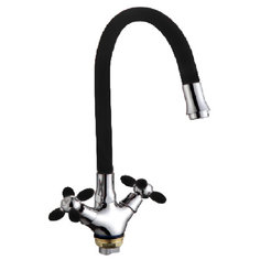 Смеситель для кухни, FASHUN A44127-7, материал латунь, цвет хром, черный, механизм - кран-букса керамическая, поверхность глянцевая