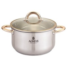Кастрюля Agness со стекл.крышкой, 1,8л, 16х9,5 см, нерж.сталь 18/10, индукцион.дно (937-732)