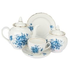 Сервиз чайный. Дулёвский фарфоровый завод. Форма Гранатовый. Рисунок Голубой букет. 20 предметов.