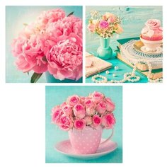 Набор из 3-х картин на холсте "Розовые букеты", 30х30 см. Картины, которые украсят интерьер комнаты, эффектно подчеркнут современный стиль Вашего жилья. Качественная печать, экологически безопасные материалы. Сделано в России. Производитель:ПринтДекор Ekoramka