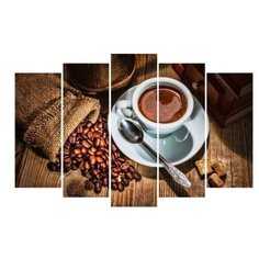 Модульная картина на холсте "Кофе" 120х80 см, 5 модулей. Картина, которая украсит и преобразит интерьер комнаты, добавит уюта и тепла в каждый дом. Качественная печать, экологически безопасные материалы. Сделано в России. Производитель: ПринтДекор, PR Ekoramka
