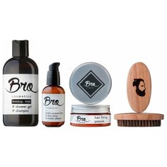 Набор Bro Cosmetics №4.2 // помада для укладки волос, бальзам для лица, sport шампунь-гель для душа 2 в 1, щётка для бороды Brocosmetics