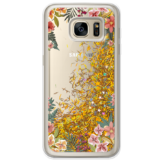 Жидкий чехол с блестками Цветочная тропическая рамка на Samsung Galaxy S7 edge Золотой Case Place