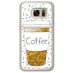 Жидкий чехол с блестками Coffee прозрачный стакан на Samsung Galaxy S7 edge Золотой Case Place