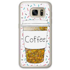 Жидкий чехол с блестками Coffee прозрачный стакан на Samsung Galaxy S7 Золотой Case Place