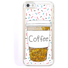 Жидкий чехол с блестками Coffee прозрачный стакан на iPhone 5/5S/SE Золотой Case Place