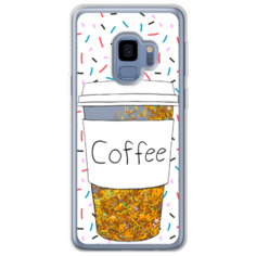 Жидкий чехол с блестками Coffee прозрачный стакан на Samsung Galaxy S9 Золотой Case Place