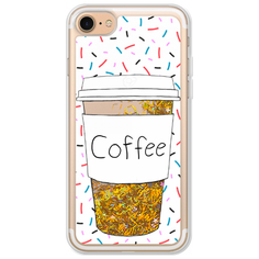 Жидкий чехол с блестками Coffee прозрачный стакан на iPhone 8 Золотой Case Place