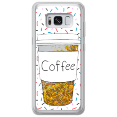 Жидкий чехол с блестками Coffee прозрачный стакан на Samsung Galaxy S8 Plus Золотой Case Place