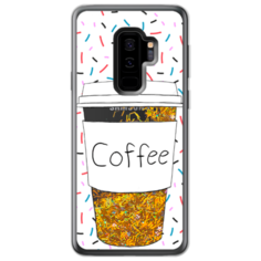 Жидкий чехол с блестками Coffee прозрачный стакан на Samsung Galaxy S9 Plus Золотой Case Place