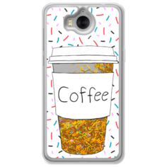 Жидкий чехол с блестками Coffee прозрачный стакан на Huawei Y5 2017 Золотой Case Place