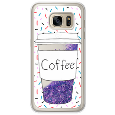 Жидкий чехол с блестками Coffee прозрачный стакан на Samsung Galaxy S6 edge Фиолетовый Case Place