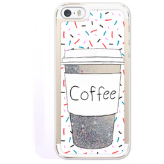 Жидкий чехол с блестками Coffee прозрачный стакан на iPhone 5/5S/SE Серебристый Case Place
