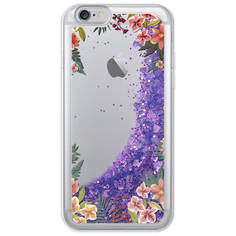 Жидкий чехол с блестками Цветочная тропическая рамка на iPhone 6 Фиолетовый Case Place