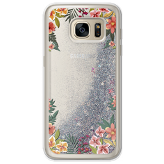 Жидкий чехол с блестками Цветочная тропическая рамка на Samsung Galaxy S6 edge Серебристый Case Place