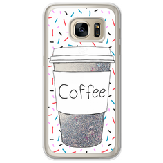Жидкий чехол с блестками Coffee прозрачный стакан на Samsung Galaxy S6 edge Серебристый Case Place
