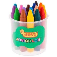 Карандаши восковые JOVI, 16 цветов, круглые, с точилкой, в стакане