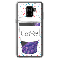 Жидкий чехол с блестками Coffee прозрачный стакан на Samsung Galaxy A8 Plus 2018 Фиолетовый Case Place