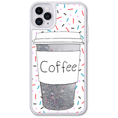 Жидкий чехол с блестками Coffee прозрачный стакан на iPhone 11 Pro Серебристый Case Place
