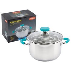КАСТРЮЛЯ НЕРЖАВ. "PERFETTO" 1,8 Л СТЕКЛ. КРЫШКА, D=16 СМ, РУЧКИ СТАЛЬ + СИЛИКОН (1/6) "MALLONY"