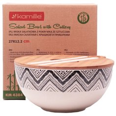 Миска Kamille Ø27*12.2 см из бамбукового волокна с бамбуковой крышкой и приборами