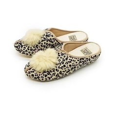 Тапочки Женские бежевые с ярким принтом, декорированы помпоном из натурального меха SM 277-211 р. 41 Smile of Milady