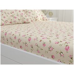 Простынь на резинке Сказка "Розовые бутоны на бежевом" натяжная простынь 140х200 см 2-спальная