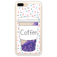 Жидкий чехол с блестками Coffee прозрачный стакан на iPhone 7 Plus Фиолетовый Case Place