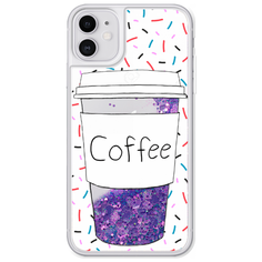 Жидкий чехол с блестками Coffee прозрачный стакан на iPhone 11 Фиолетовый Case Place