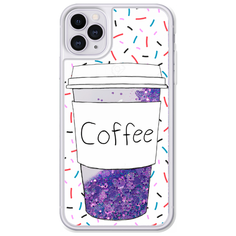 Жидкий чехол с блестками Coffee прозрачный стакан на iPhone 11 Pro Фиолетовый Case Place