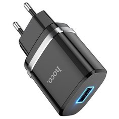 Сетевое зарядное устройство HOCO N1 Ardent, функция быстрой зарядки, 2.4A, подсветка. Цвет- черный