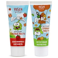 Набор детских зубных паст VILSEN: Земляничная карамель и Фруктовый мармелад 2 шт. по 100г, 0+ "Ам Ням"