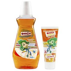 Детский набор VILSEN: Зубная паста апельсин 100г и Ополаскиватель тропические фрукты 360мл, 3+ "Фиксики"