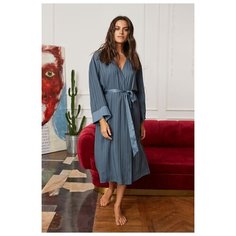 Laete Домашний уютный халат из поливискозной ткани синий M-L