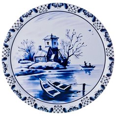 Поднос сервировочный Agness, серия "Blau Weiss", диаметр 40 см, высота 2 см, без упаковки (913-132)