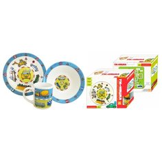 Набор "Машинки" 3 предмета: кружка 240 мл, миска 18 см, тарелка 19 см в подарочной упаковке МФК