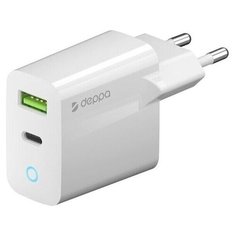 Сетевое зарядное устройство c технологией GaN USB-C+USB A, PD 3.0, 5А, 65 Вт Deppa