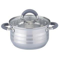 Кастрюля Agness со стекл. крышкой, силикон. ручки 1.8 л, 16х9,5 см, нерж. сталь, индукцион. дно (937-135)