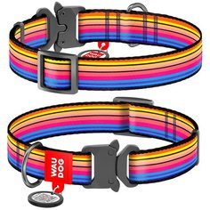 Нейлоновый ошейник для собак WAUDOG Nylon с рисунком "Линия 1" и адресником, ширина 25 мм, обхват шеи 31-49 см, металлическая быстросъемная тактическая пряжка-фастекс