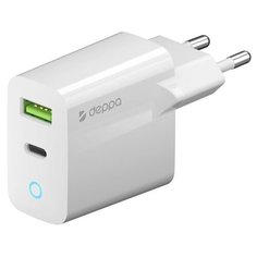 Сетевое зарядное устройство для быстрой зарядки USB-C+USB A, PD 3.0, 5А, 20 Вт Deppa