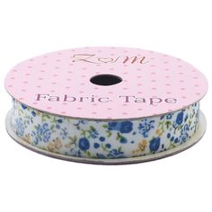 Скотч тканевый декоративный с принтом Цветы, 1,5см*1,8м (голубой), 1.8м АЙРИС пресс